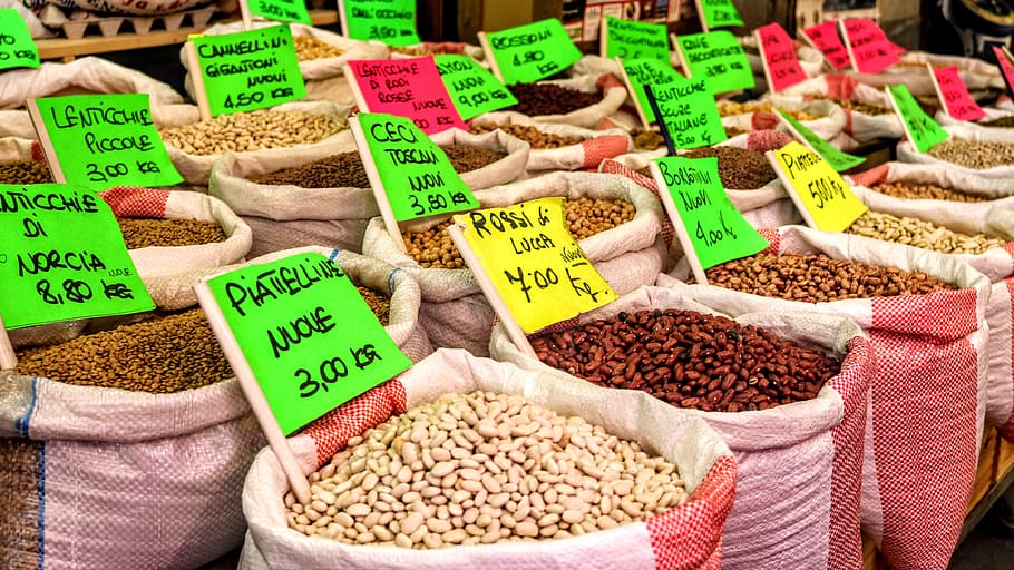 beans, market, colors, italy, food, vegetarian, agriculture, legume, harvest, ingredient