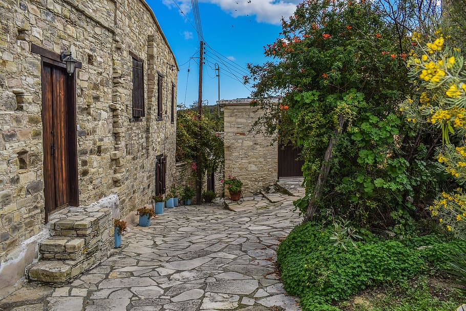architecture, traditional, backstreet, houses, wall, stone, village, vavla, cyprus, travel