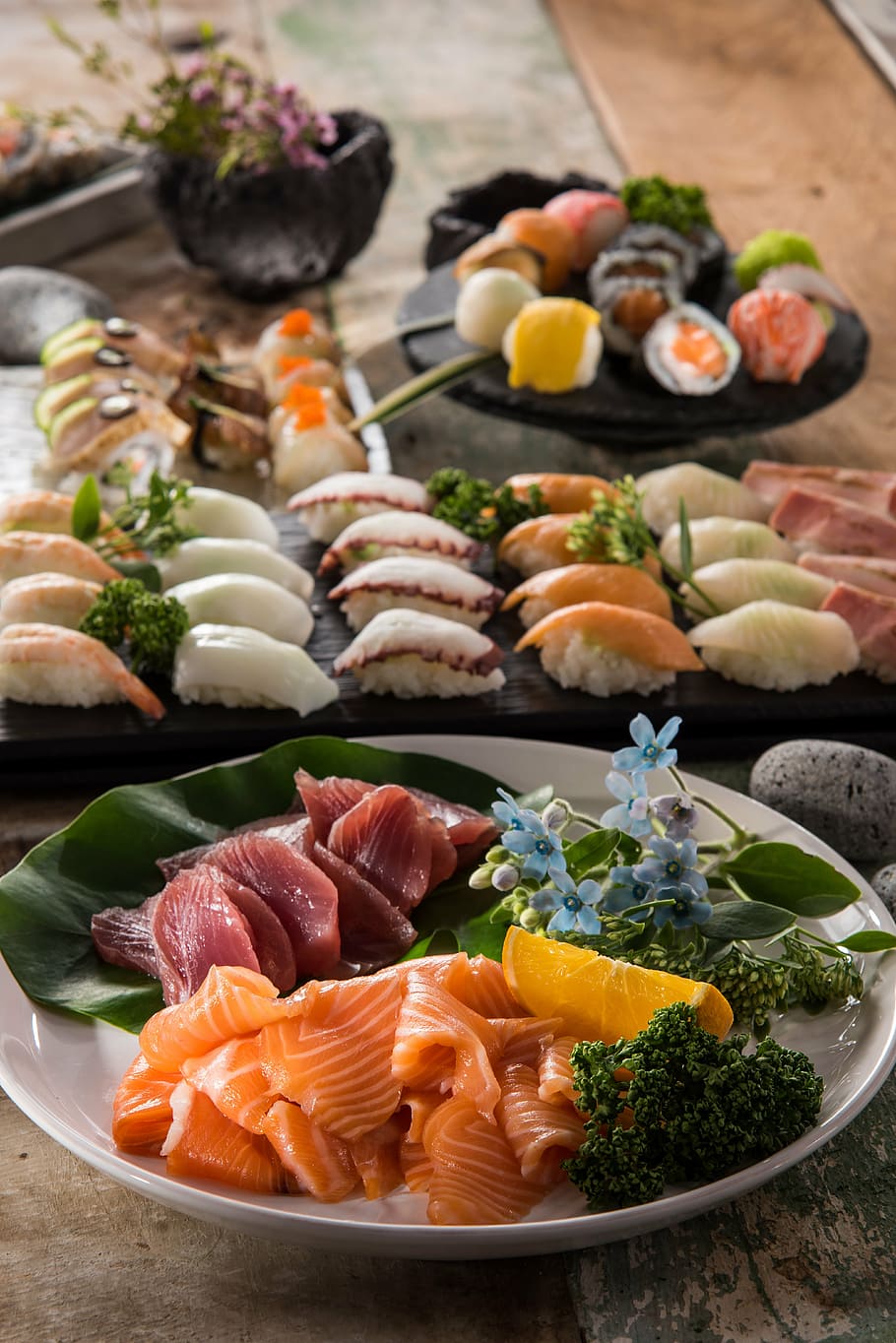 closeup, photos, sushi, sashimi, food, delicious, salmon, eat, plate, restaurants