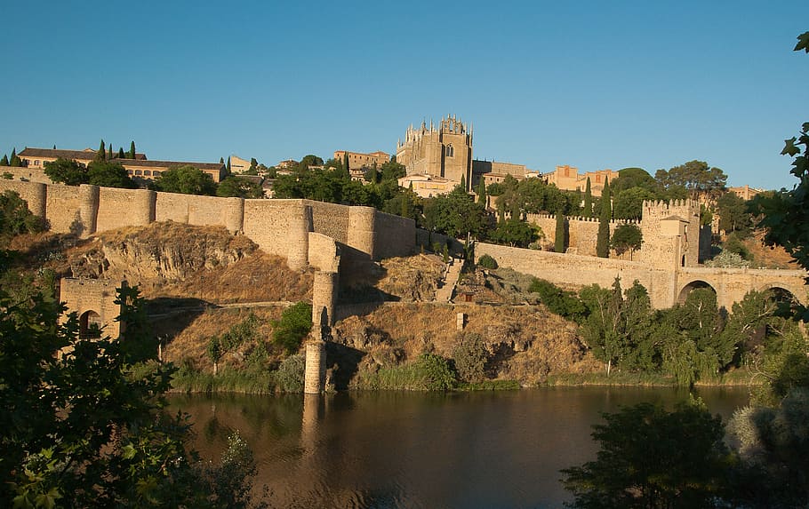 Spain, Toledo, Ramparts, Wall, River, history, architecture, tree, old ruin, sunlight