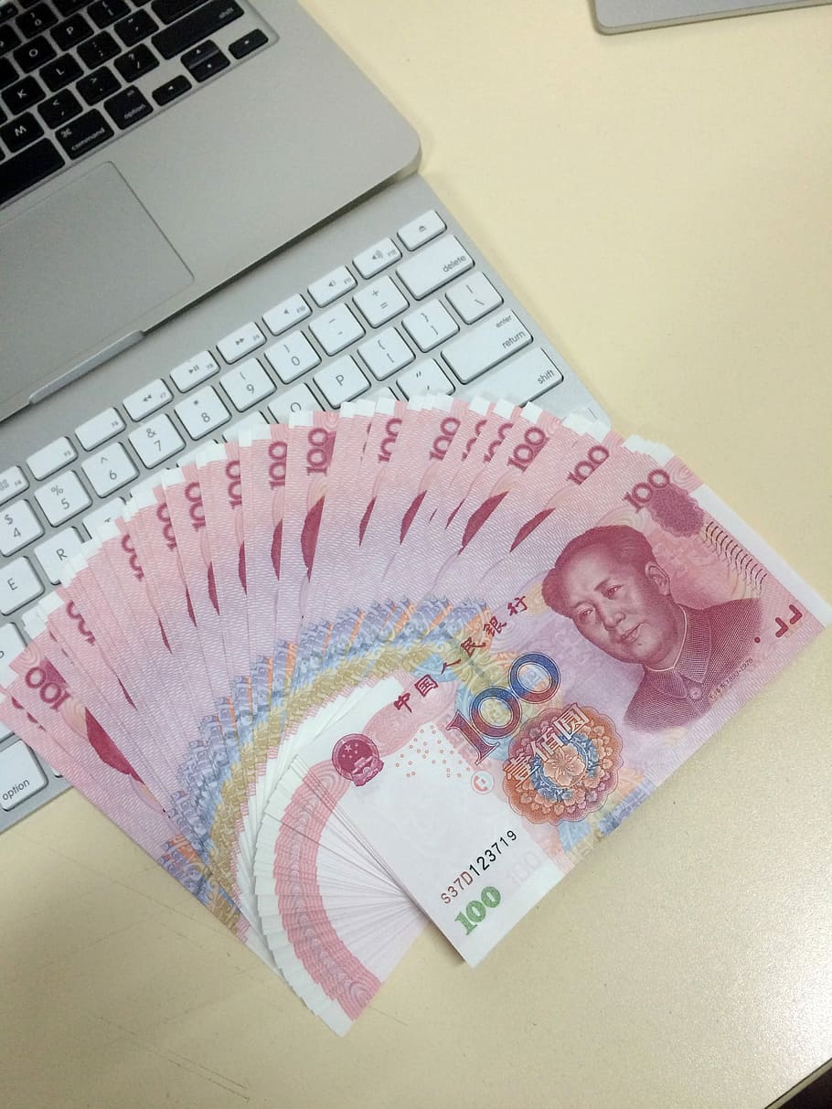 ventilador, chinês, cem, notas de dólar, Macbook, moeda, notas de cem dólares, macbook pro, dinheiro, domínio público
