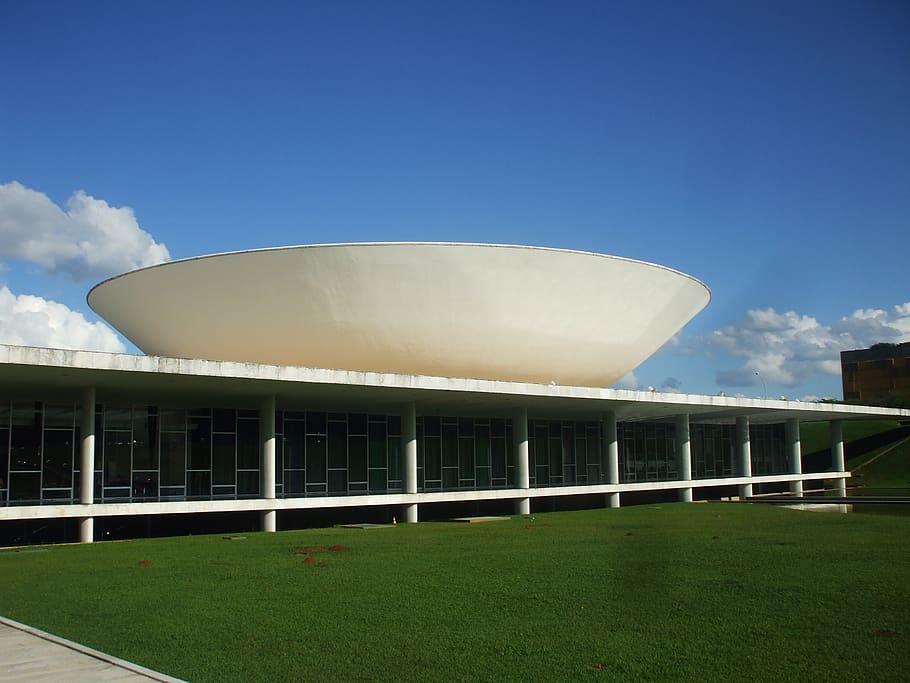 brasilia, congress, brazil, architecture, built structure, sky, building exterior, cloud - sky, nature, day