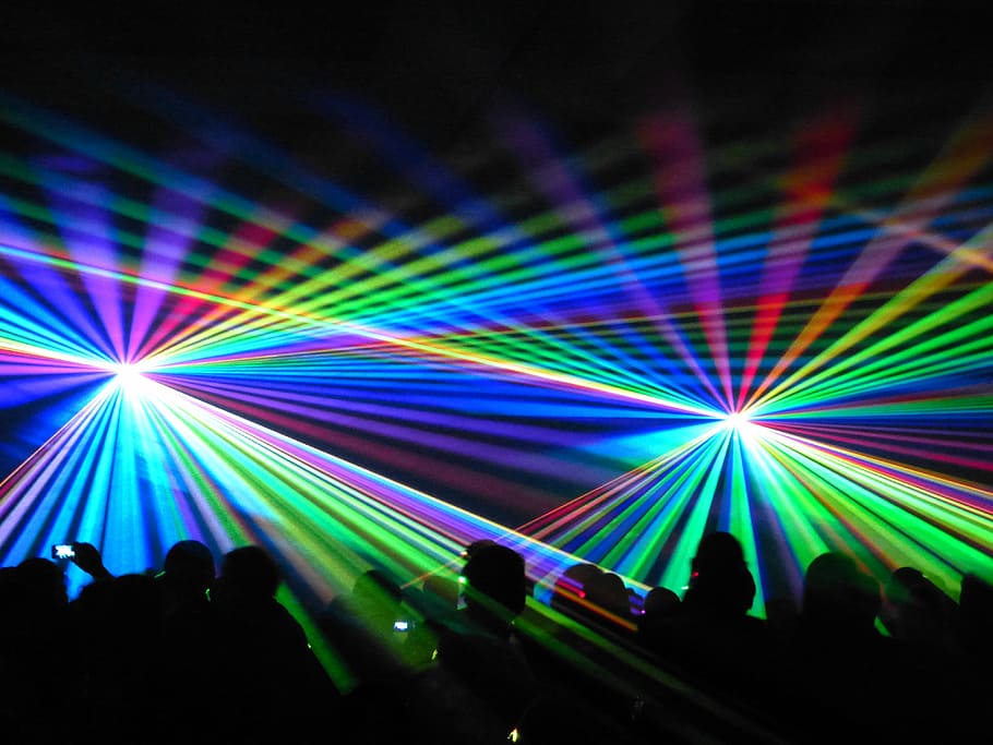 色とりどりのストロボライト, レーザー, ショー, レーザーショー, カラフル, 色, 光, 人工光, 光のショー, 祝う