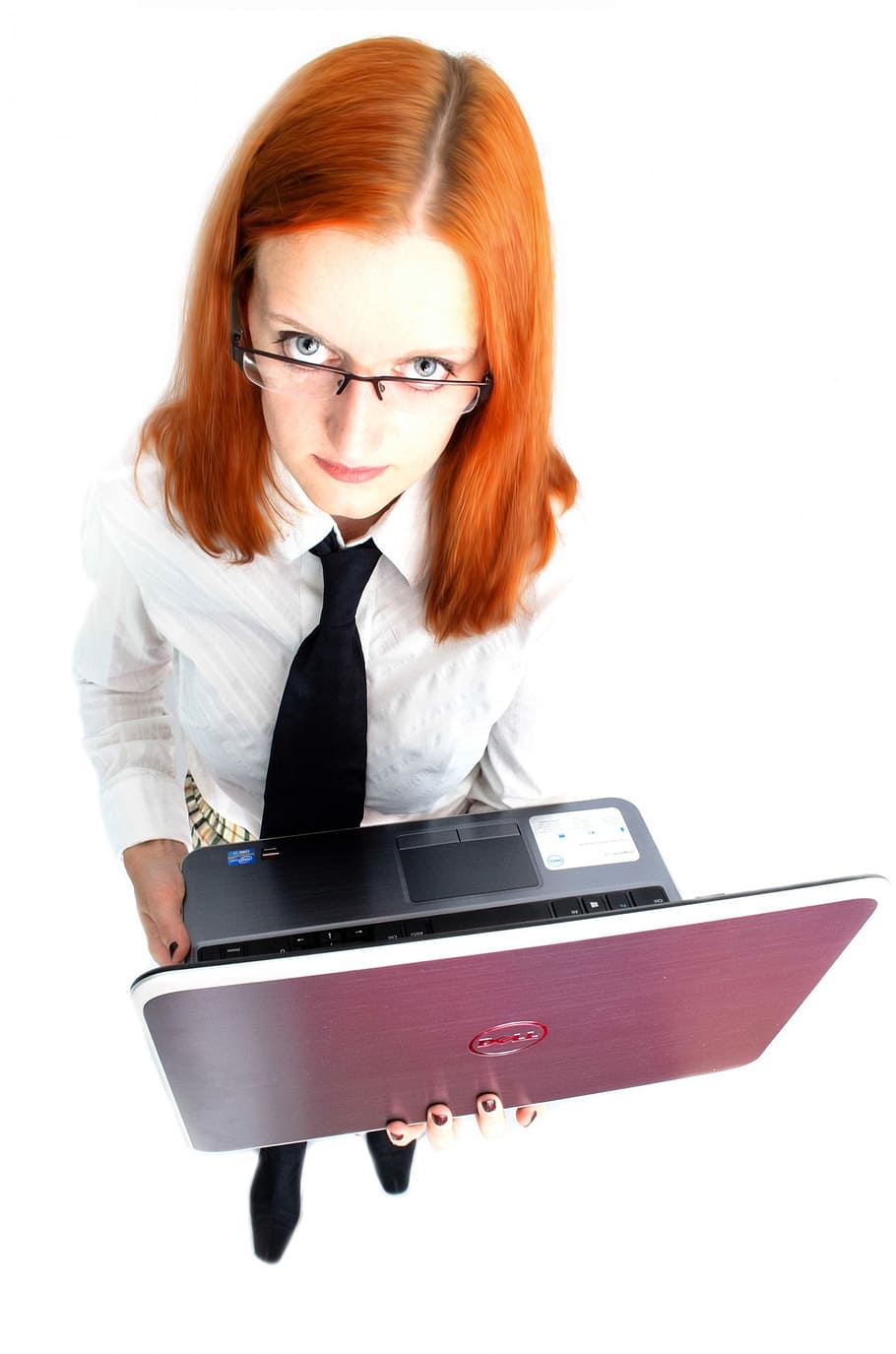 woman, holding, dell laptop, girl, female, people, laptop, business, job, hobby