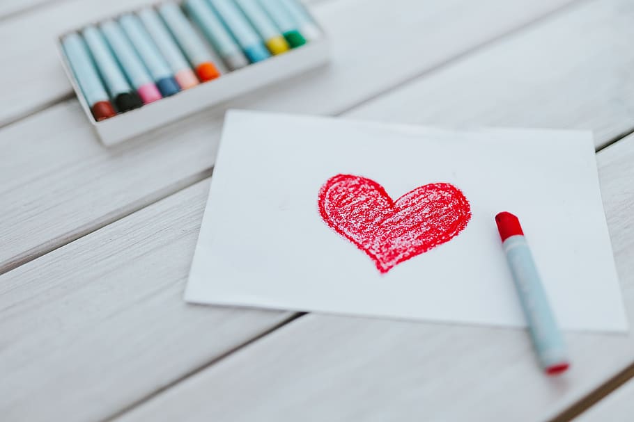 art, love, red, heart, drawing, crayon, valentine, beloved, lover, Little