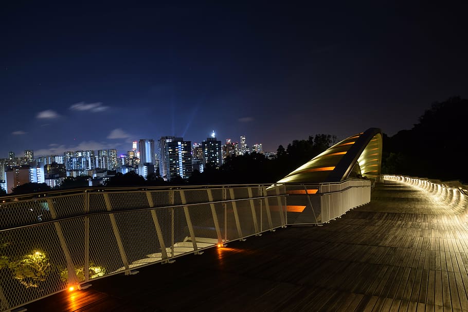 singapore, henderson wave bridge, architecture, footbridge, beams, night, cityscape, urban Scene, street, built structure