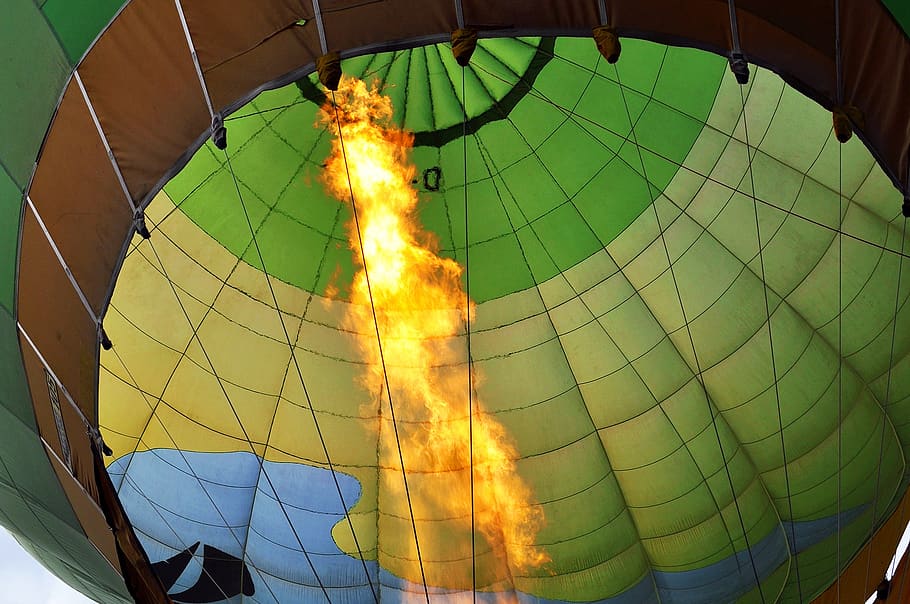 balon, balon udara, naik balon udara, wahana balon udara, pembakar, lihat interior, pergi balon, backlighting, api gas, api