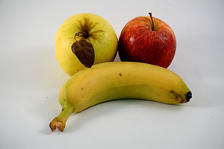 maduro, banana, vermelho, amarelo, frutos de maçã, maçãs, fruto, peras, comida, planta