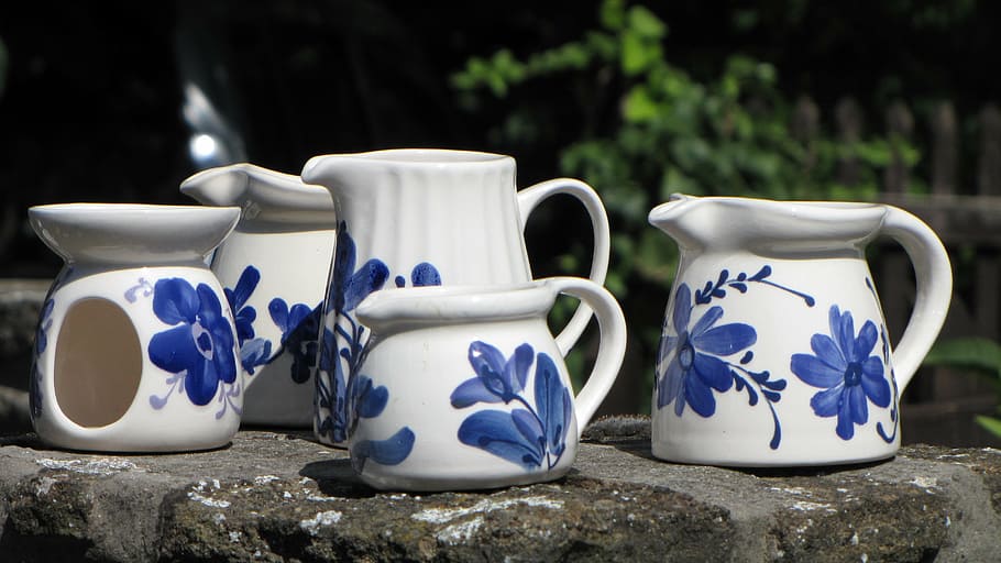 tableware, pot, ceramic, ad, white, patern flowers, ceramics, blue, cup, porcelain