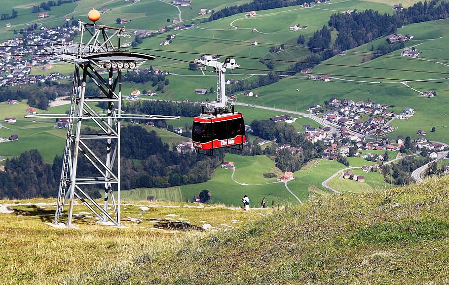 cable car, alpine, ebenalp, view, appenzell, switzerland, traffic, plant, green color, land