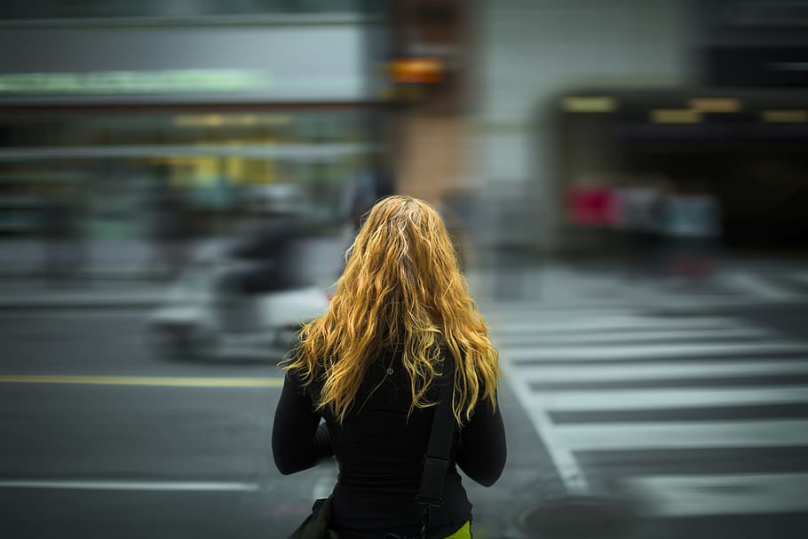 fotografía de timelapse, mujer, caminando, peatonal, carril, calle, niña, Toronto, joven, estilo de vida