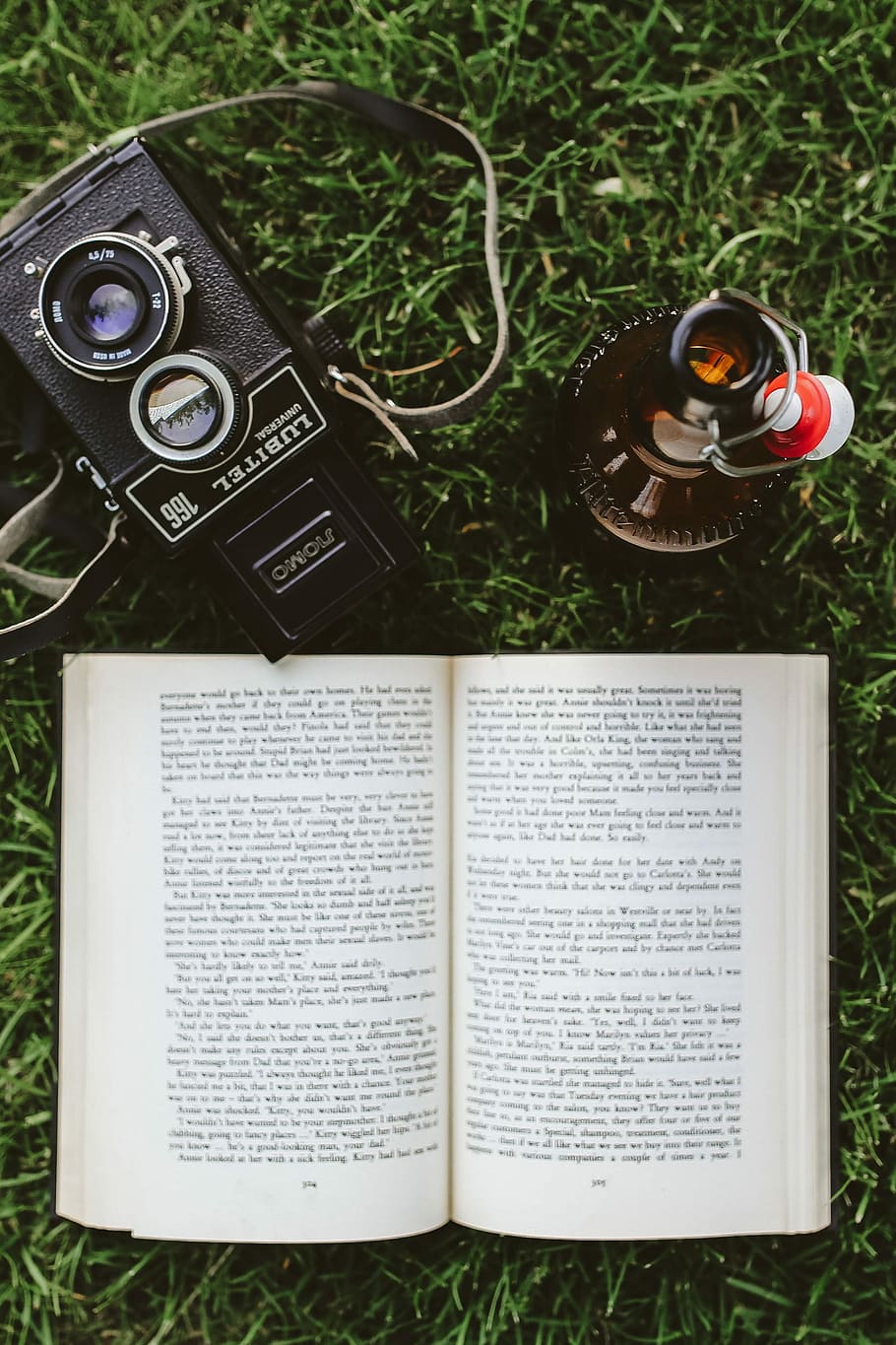 grass, Book, reading, leaf, literature, camera - Photographic Equipment, old-fashioned, old, music, high angle view