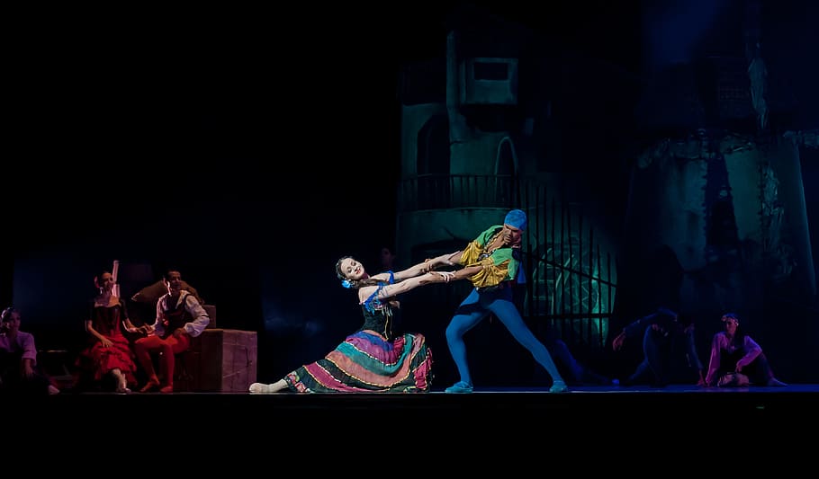 group, people, performing, stage, ballet, ballerina, performance, don quixote, dancer, woman