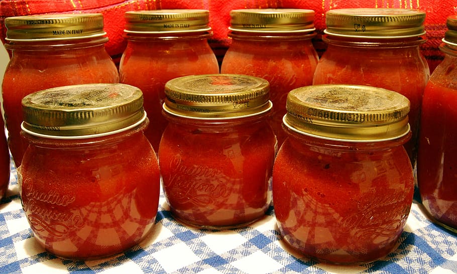 preserva, tomate, jarro, vermelho, cozinha, italiana, sete, recipiente, comida e bebida, jarra