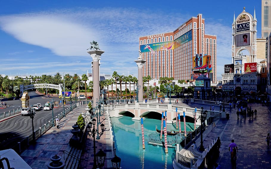 O Venetian Las Vegas, canal perto do hotel, arquitetura, estrutura construída, exterior do edifício, água, cidade, natureza, destinos de viagem, céu