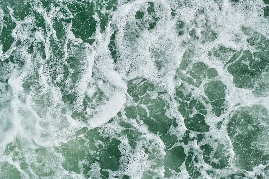 高角度の写真, 水, 波, 見る, 川, 海, 緑, 白, ラッカー, テクスチャ