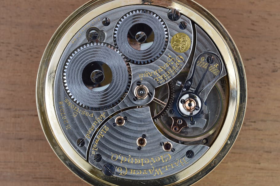 Relógio de bolso, Vintage, relógio, bolso, mecânico, mecanismo, tecnologia, velho, equipamento, close-up
