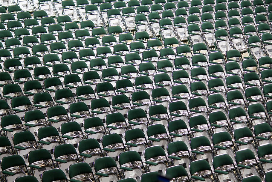 auditorium, chairs, colour, empty, grandstand, pattern, rows, seats, stadium, full frame