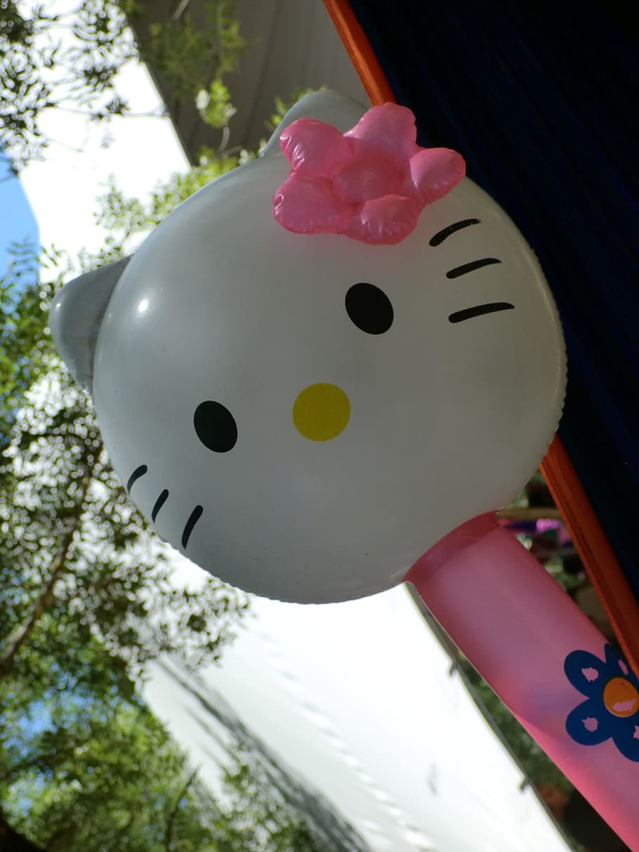 hello kitty, balloon, kawai, japan, pink, plant, close-up, tree, pink color, representation