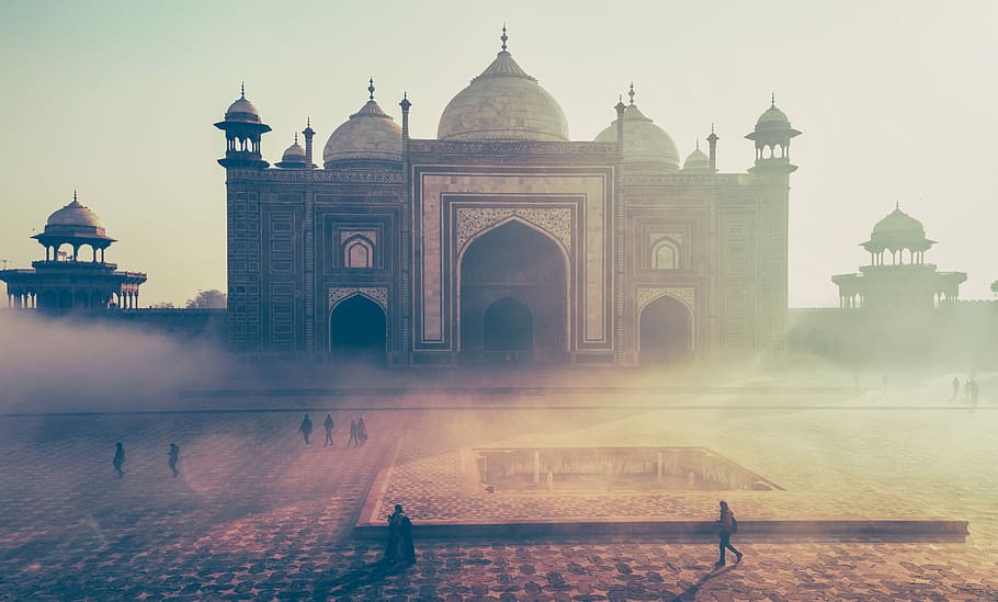 cinza, branco, concreto, mesquita, agra, taj Mahal, Índia, famoso lugar, arquitetura, mausoléu