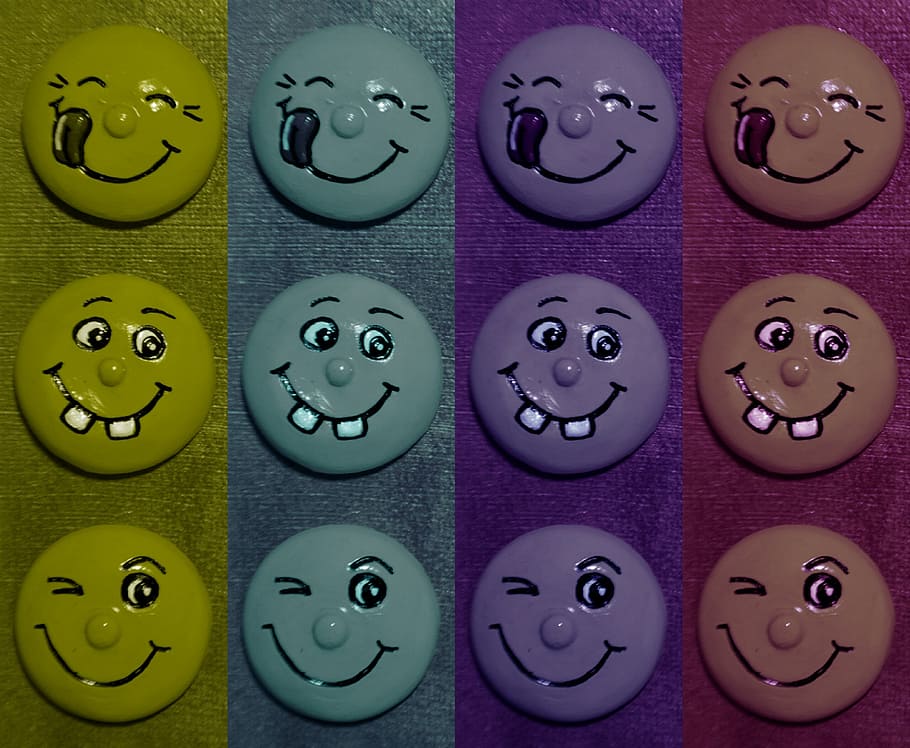 smilies, funny, color, emoticon, smiley, indoors, close-up, in a row, variation, side by side