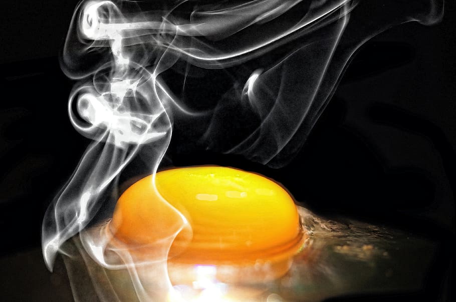 egg, frying, steam, cooking, white, egg yolk, smoke, effect, yellow, food
