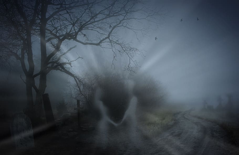 woman, man ghosts, pathway, man, ghosts, spooky, death, cemetery, graves, soul
