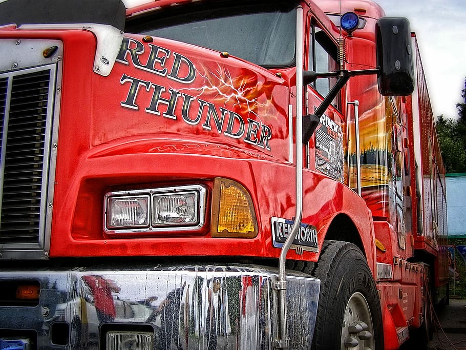 wallpaper, background, Wallpaper, Background, red american truck, lorry, red, truck, america, accidents and disasters, fire engine