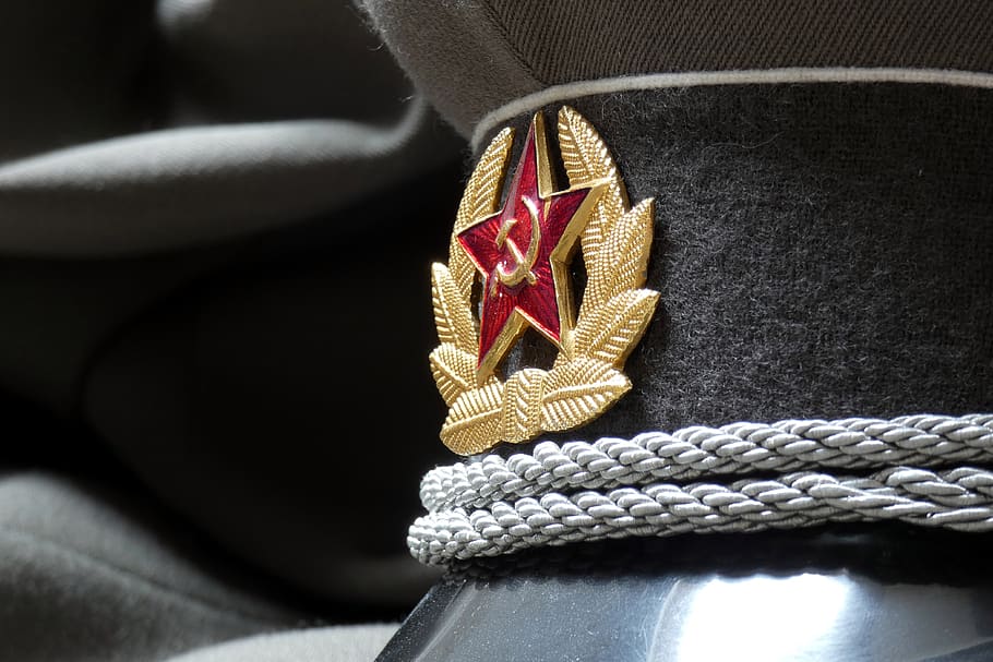 red, army, russia, war, soldier, cap, uniform, plate cap, close-up, indoors