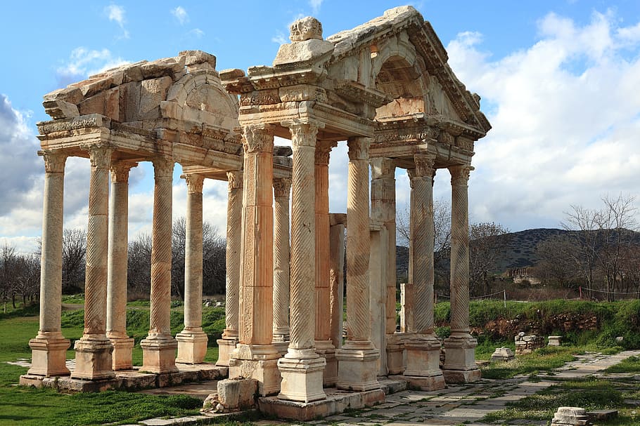abu-abu, beton, bangunan, siang hari, roma, hellenic, mitologi, turki, kuil, kuno