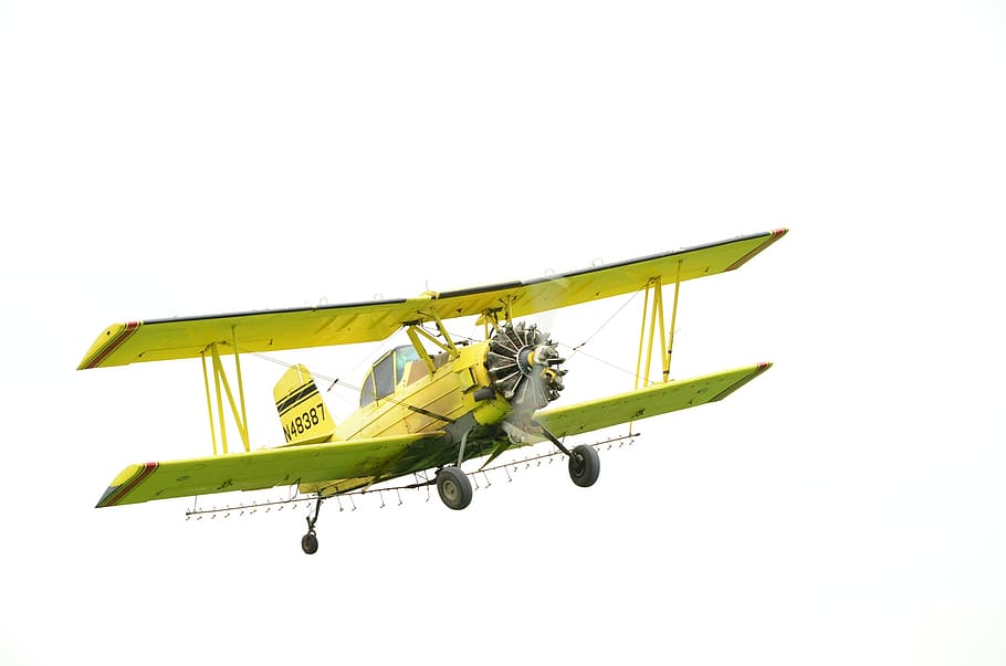 bi-plane, crop duster, yellow, aircraft, duster, plane, old, rural, airplane, agricultural