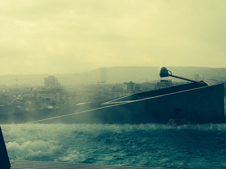 apocalypse, armageddon, end of the world, trist, grey, foggy, water, swimming pool, spa, zurich