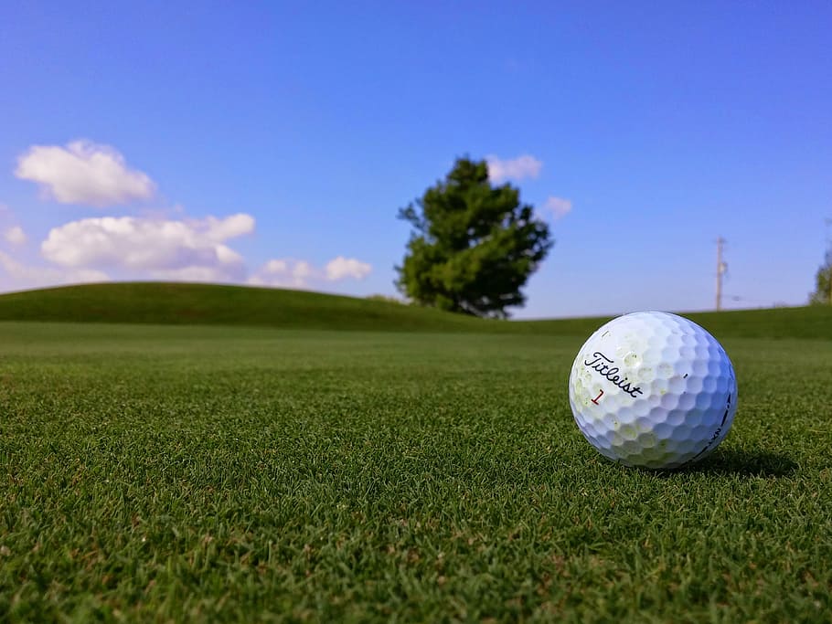 мяч для гольфа, трава, белый, гольф, мяч, зеленый, поле, Titleist, спорт, веселье