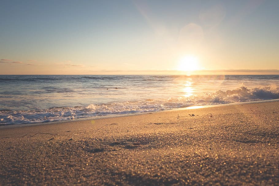 海の波, スマッシング, ビーチの砂, 海, 海岸, 時間, 経過, 写真, 太陽, セット