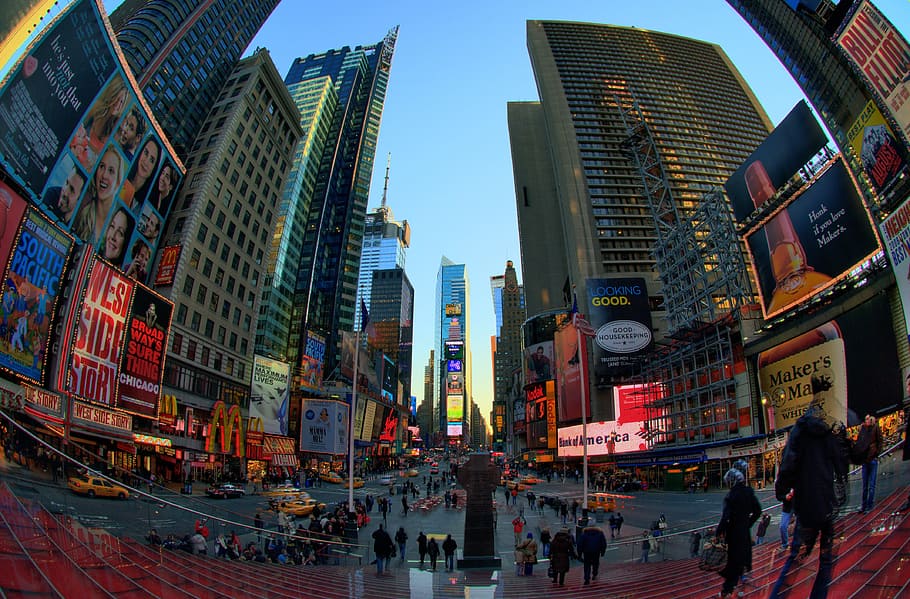 foto de ojo de pez, nuevo, york time square, ojo de pez, foto, hora de Nueva York, Time Square, Times Square, Nueva York, Manhattan