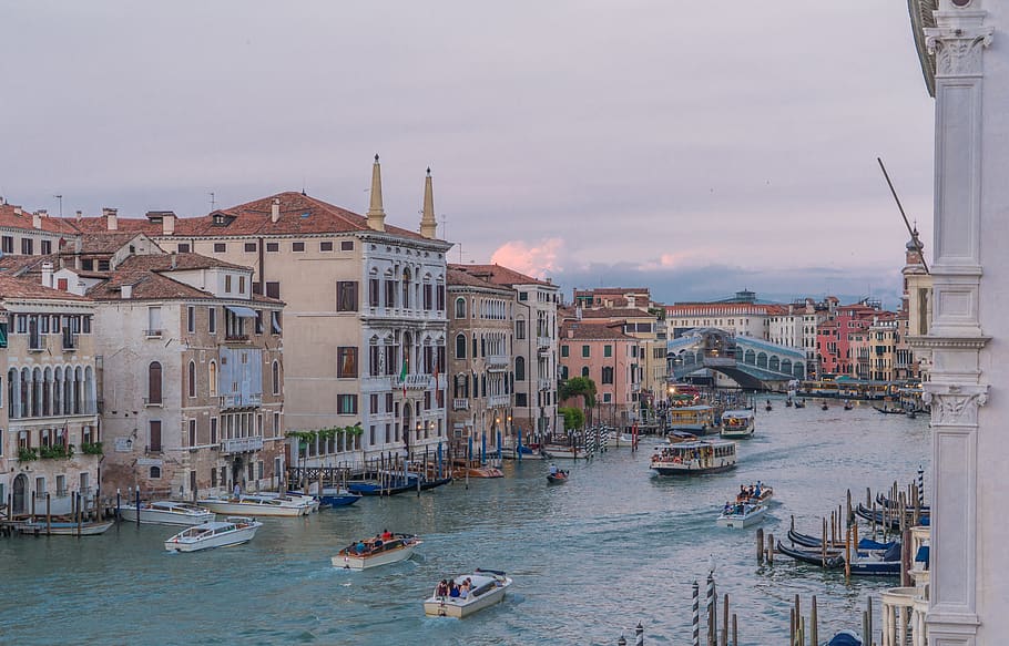 venice, italy, rialto bridge, grand canal, europe, travel, water, gondola, tourism, venetian