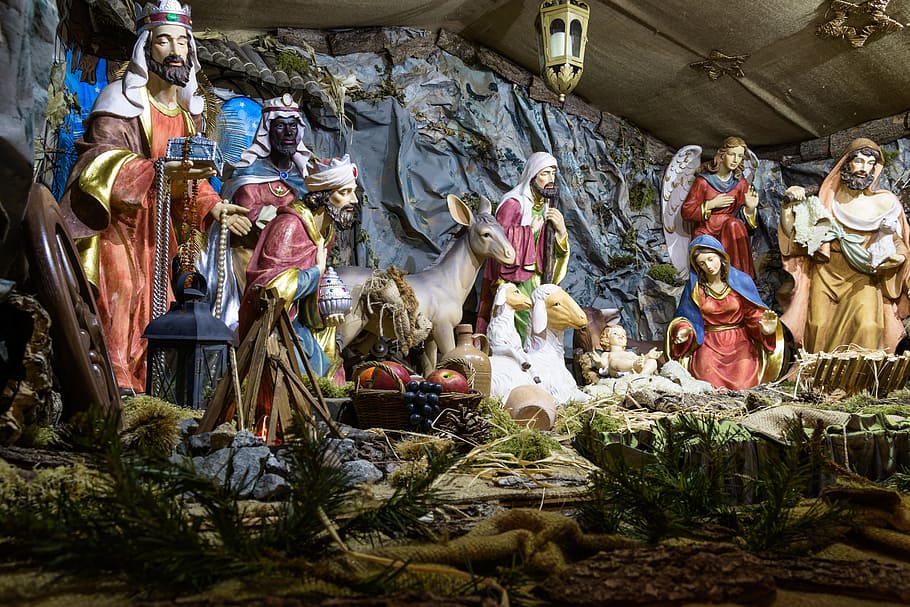 nativity scene statues, human, religion, crib, nativity scene, jesus, christmas crib figures, figure, christmas eve, stall