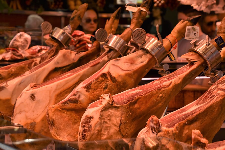 market, iberian ham, pork, delicatessen, etal, power, food, butcher, group of people, business