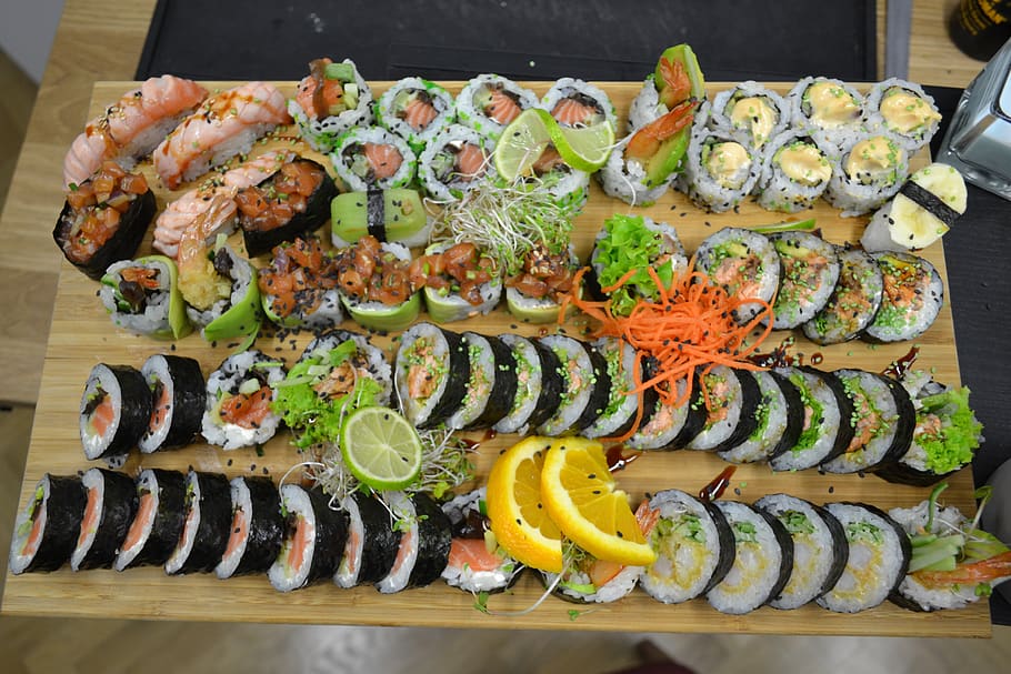makan, sushi, jepang, nasi, asia, ikan, ganggang, makanan dan minuman, makanan, kesegaran