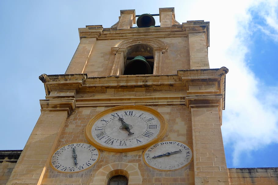 campanario, religión, reloj, cristianismo, arquitectura, catedral, malta, gozo, mediterráneo, viajes