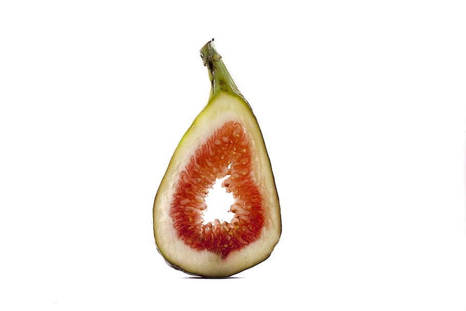 oval, verde, branco, fatiado, fruta, fundo branco, figo, corte, alimentação saudável, seção transversal