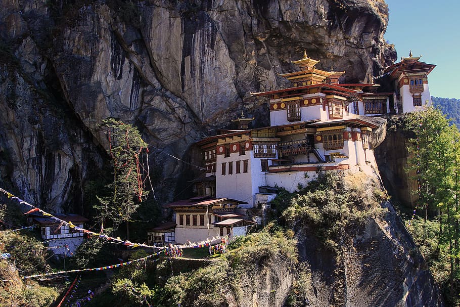 monastery, tiger nest, buddhists, mountain, steep slope, steep wall, exposed, architecture, built structure, building exterior