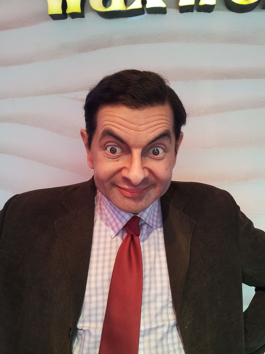 rowan atkinson, Mr Bean, Wax, Statue, businessman, business, looking at camera, one man only, portrait, well-dressed