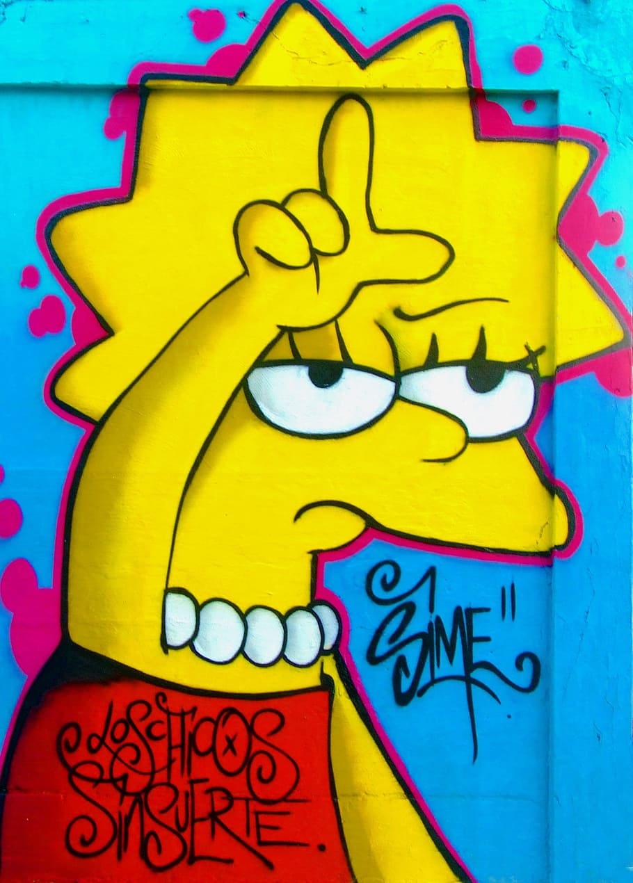 karya seni maggie simpson, Graffiti, Pecundang, Lisa Simpson, lisa, simpson, simpsons, kartun, gadis, Amerika
