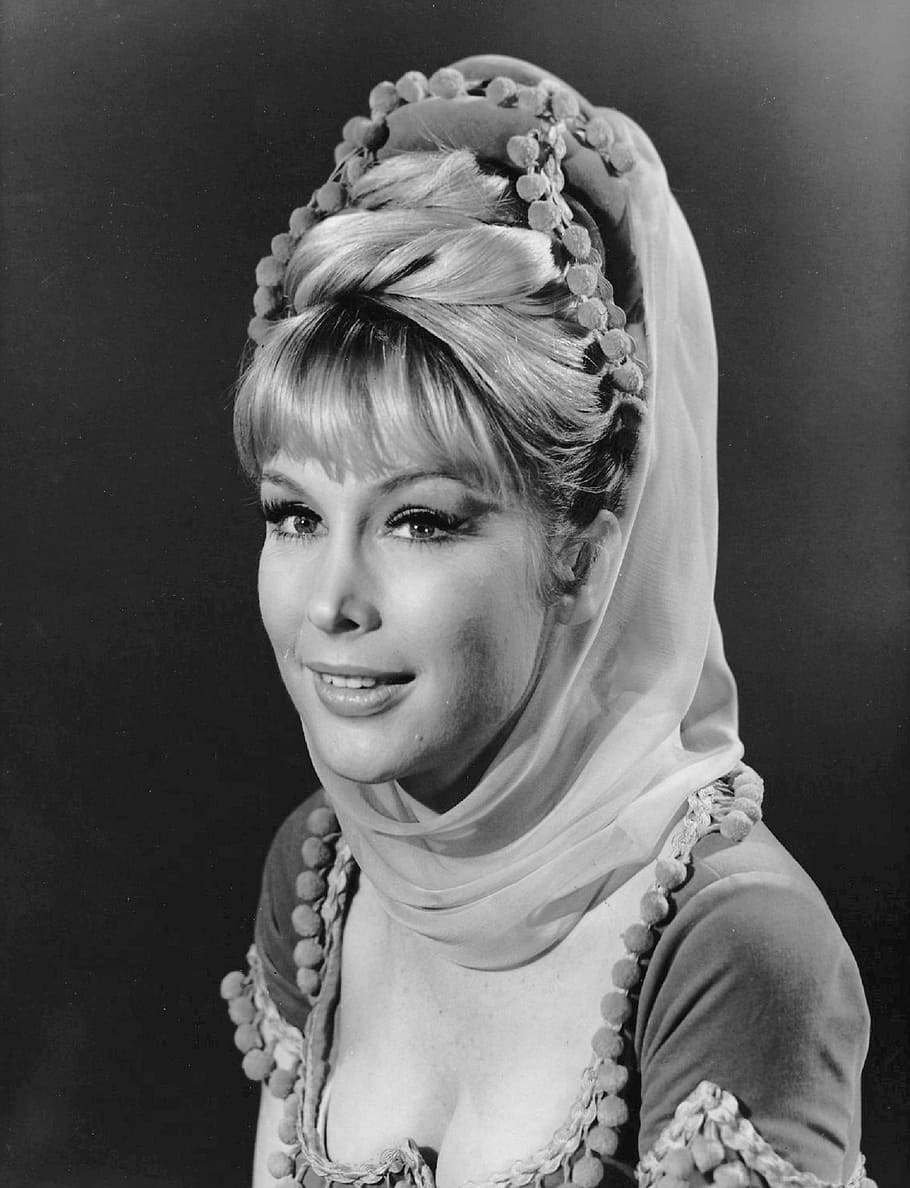 woman in headdress, barbara eden, actress, retro, tv, series, i dream of jeannie, star, hollywood, television