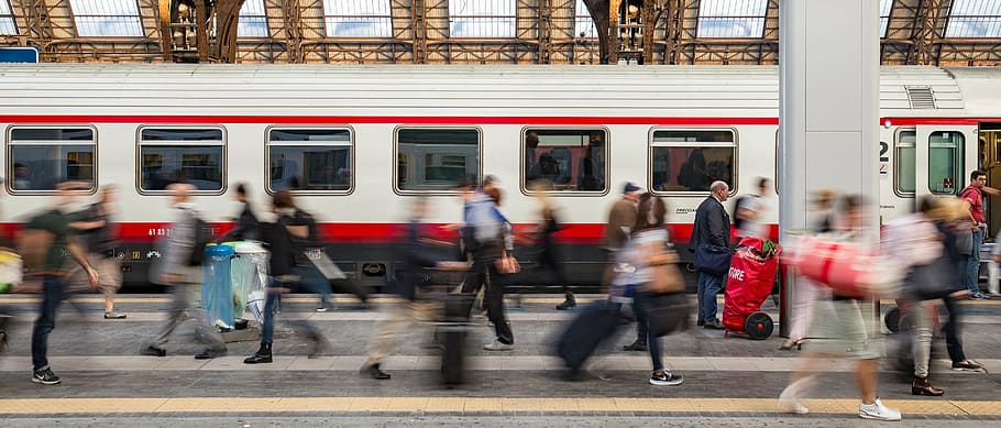 time lapse photography, train, milan, railway station, human, seemed, transport, person, wagon, railway carriages