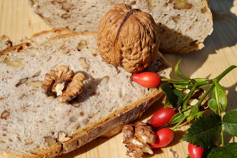 walnut, top, bread, nut bread, walnut bread, nutrition, vegetarian, roughage, food, nuts