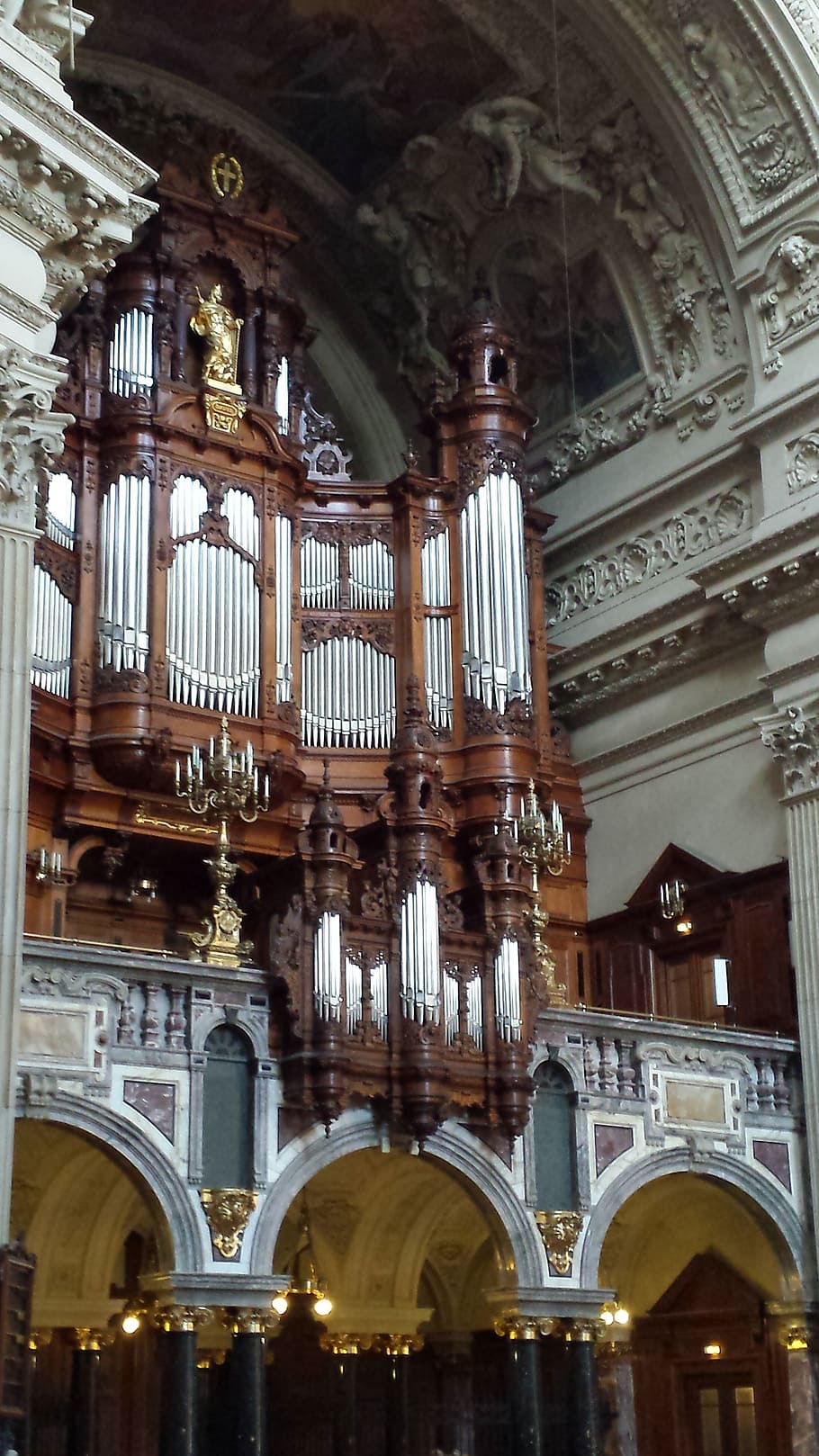 organ, dom, berlin, church, organ whistle, passau, main organ, architecture, arch, built structure