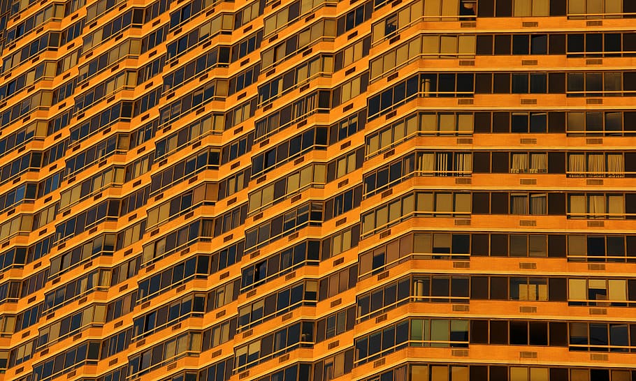 marrom, alta, ascensão, construção, janelas, laranja, urbano, fachada, vidro, moderna