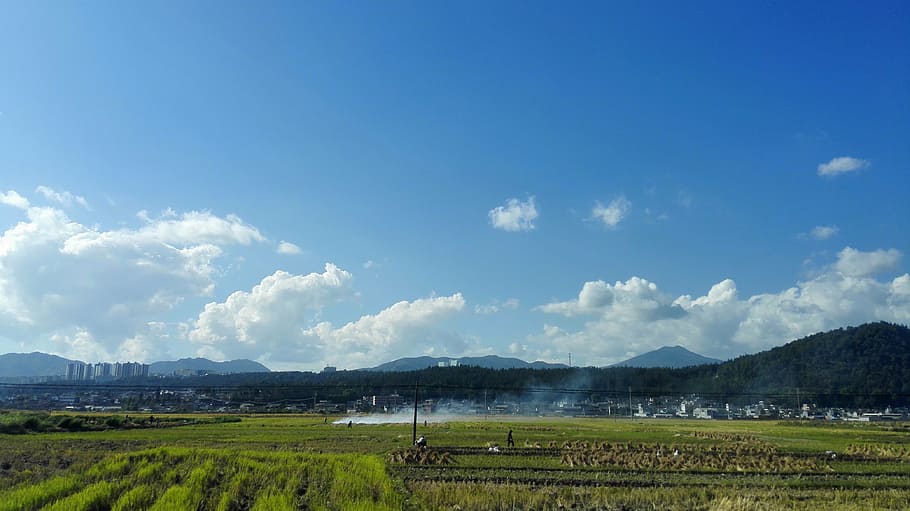 ye tian, country, blue sky, sky, environment, landscape, agriculture, land, rural scene, scenics - nature